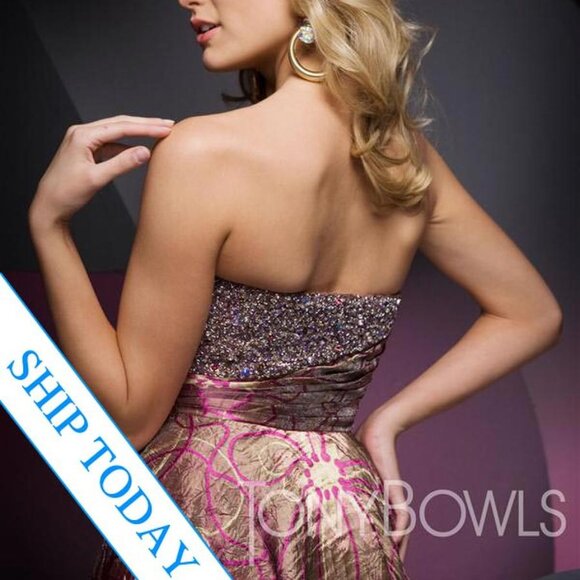 Tony Bowls Pink and Gold Strapless Dress with Floral Detail - Picture 2 of 6